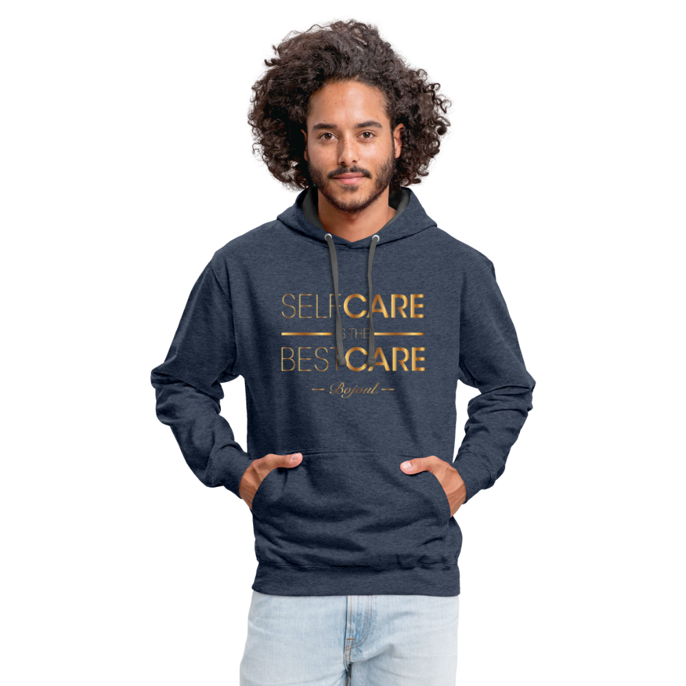 Men Self Care Contrast Hoodie - indigo heather/asphalt