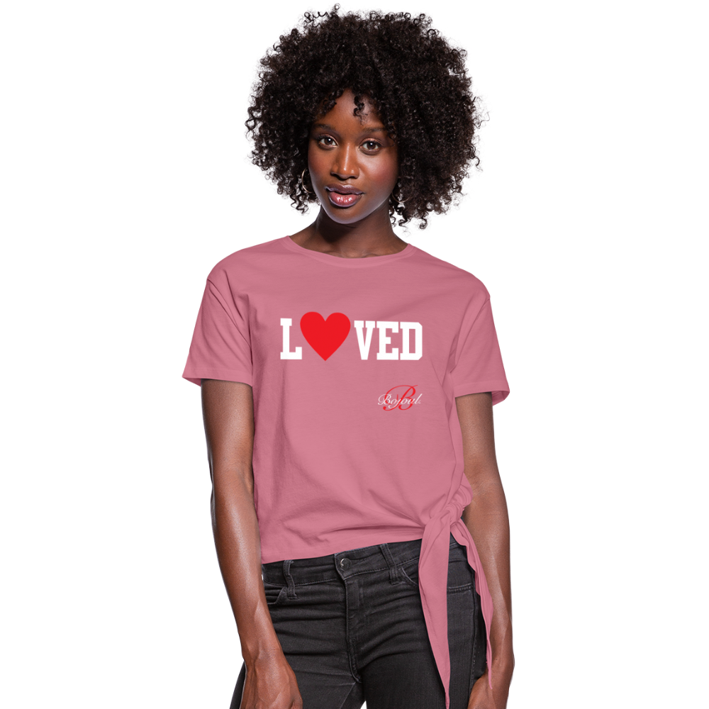Loved Self Care Women's Knotted T-Shirt - mauve